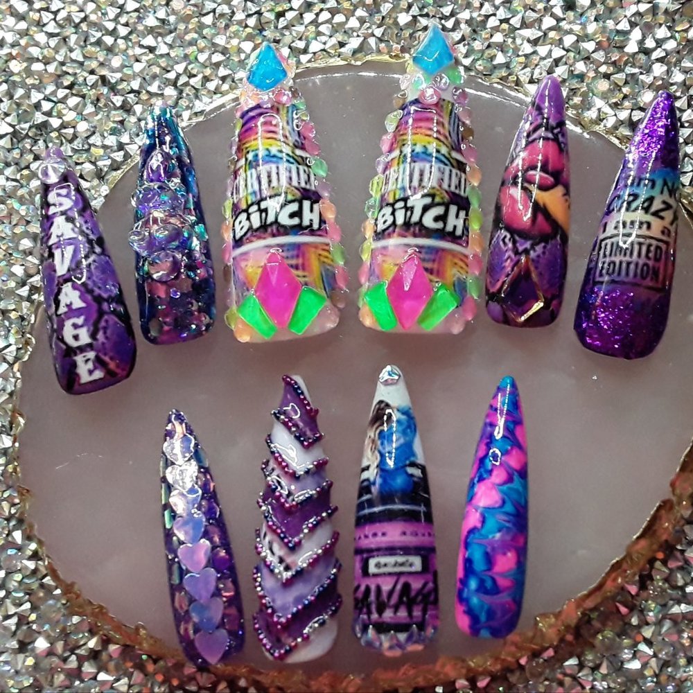 *LIVIN THAT SAVAGE LIFE* Handmade Hard Gel XXL Stiletto Press On Nails